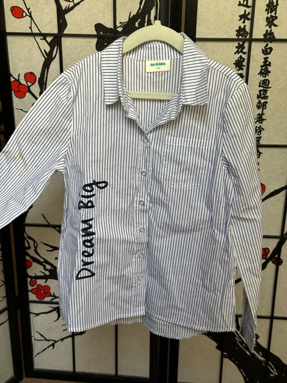 ACOOLA White and Blue Striped Collared Shirt